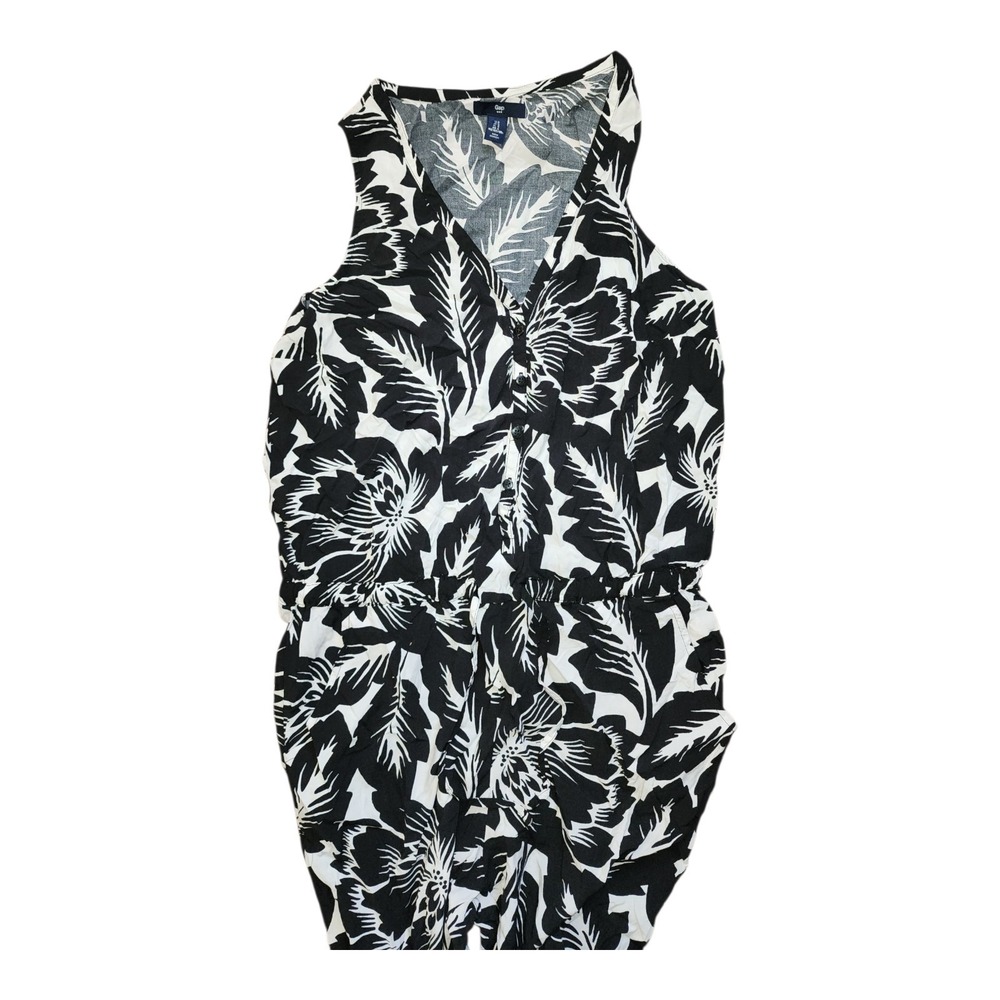 Gap Jumpsuit Womens Size S Small Black Floral Hawaiian Tropical Pockets Vacation - Picture 4 of 7